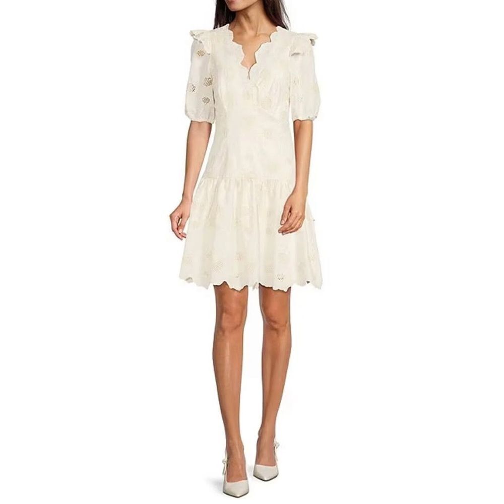 NWT Alex Marie White Ivory Flower Detailed Dress Size 10